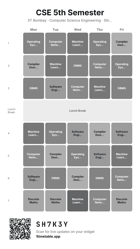 Print-friendly black and white timetable card